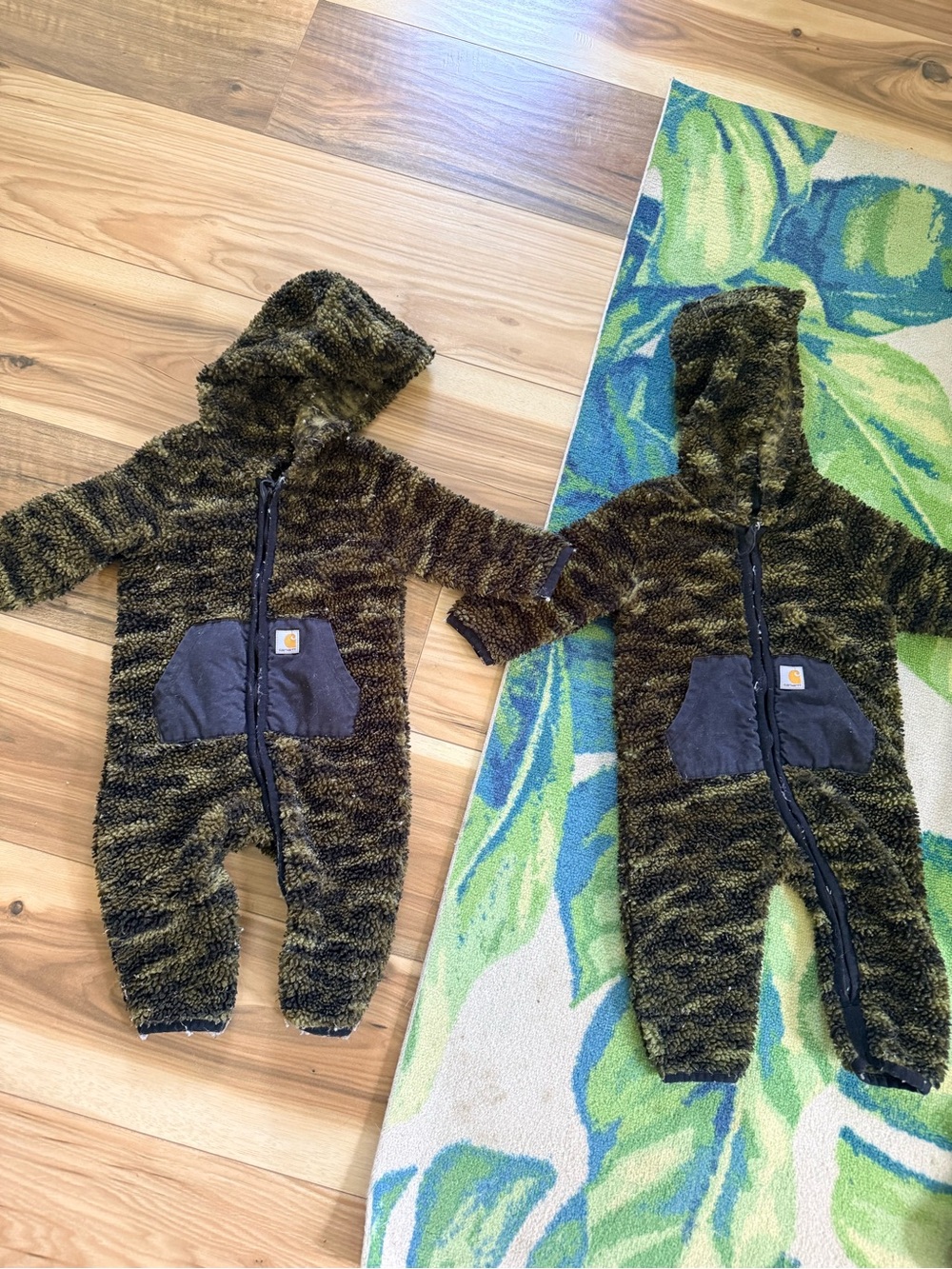 2 Carhartt Kids' Green Fuzzy Hooded One-Piece